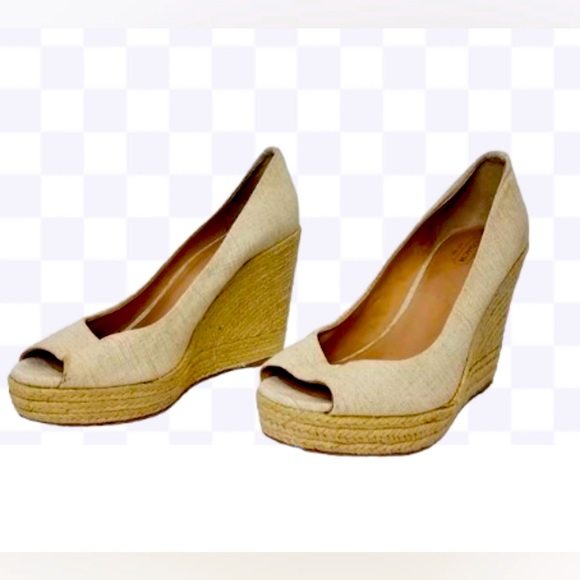 Coach Shoes - COACH" MILAN" BEIGE LINEN PLATFORM WEDGES- "SUPER CHIC"  SIZE 10